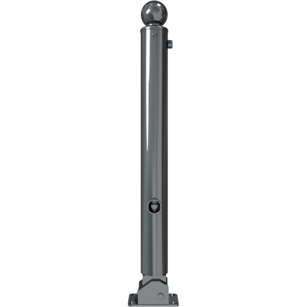 Ornamental bollard | Series 484B | � 82 mm | foldable, self-engaging lockto be fixed by plugs, with base plate 100 x 150 mm | with triangular locking mechanism acc. with DIN 3223 | with 1 eyelet
